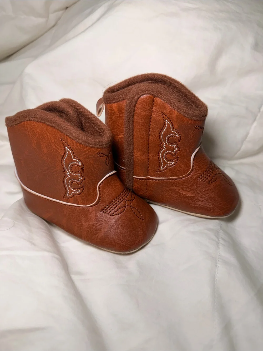 Brown Faux-Leather Baby Cowboy Booties - Cozy Walker Shoes